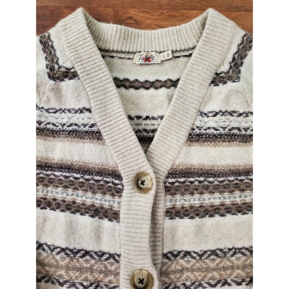 Faherty Cream and Brown Striped Cardigan - Picture 2 of 9